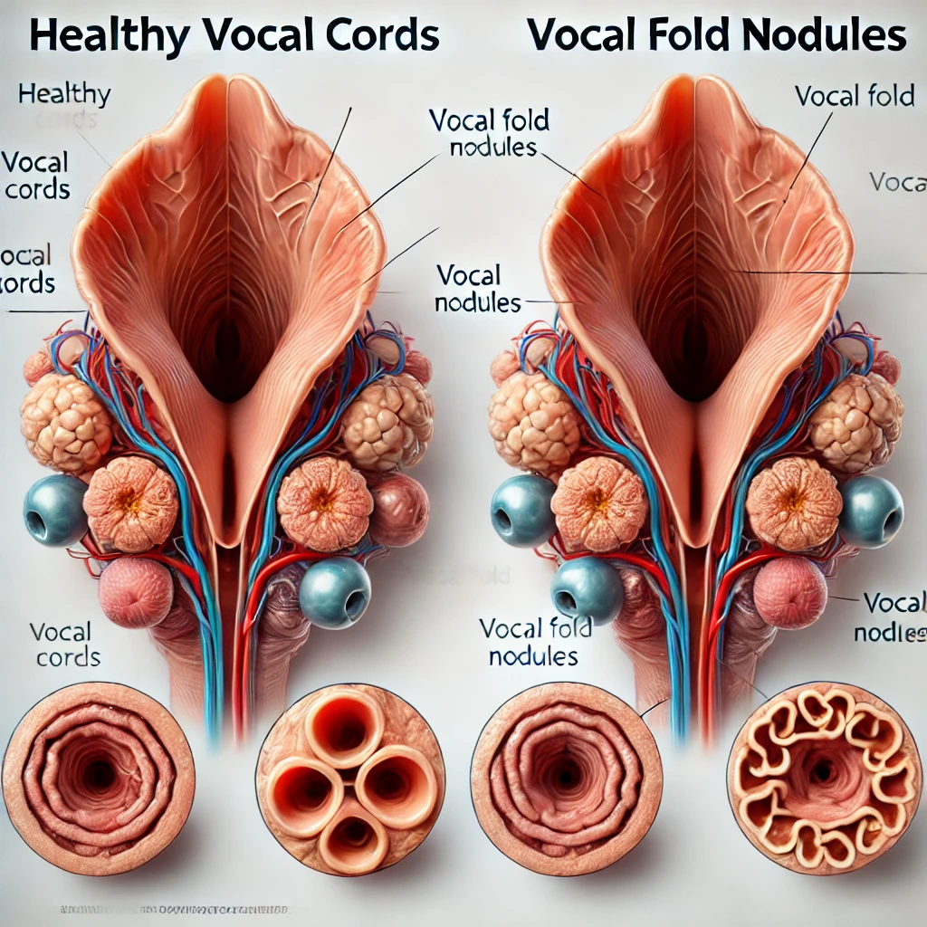 건강한 성대와 결절있는 성대 비교 이미지