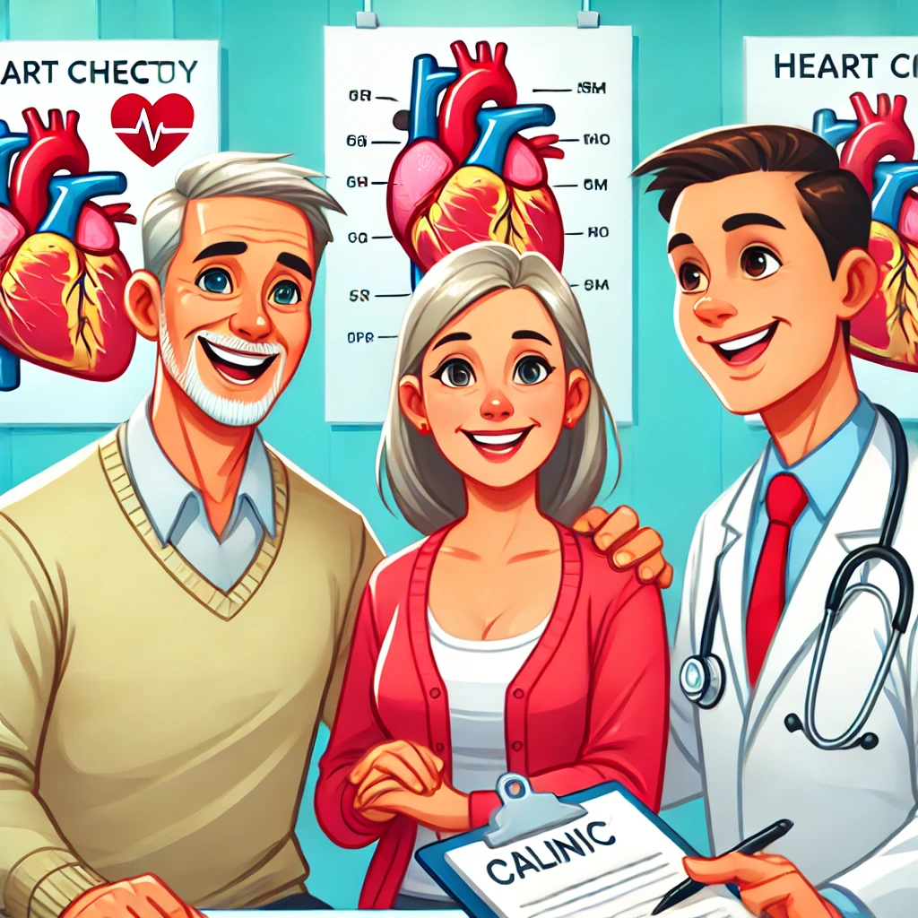 의사와 웃고 있는 중년부부