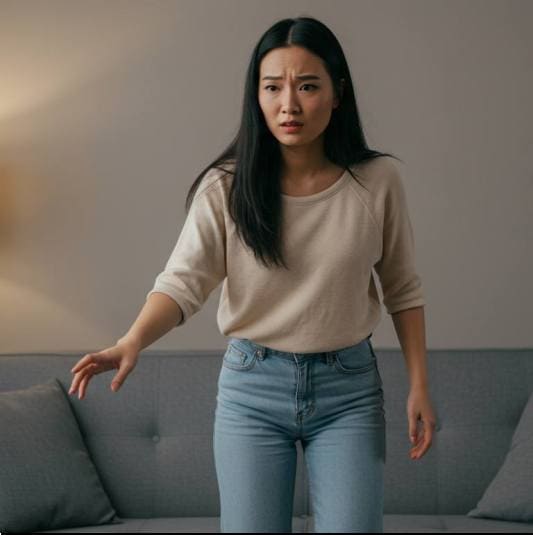 산타몬플러스액 효능 어지럼 개선, 어지러워하는 여성 사진