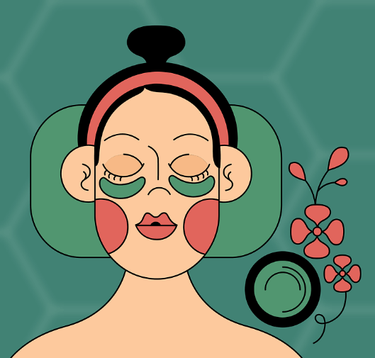 얼굴에 자연 팩 하는 장면