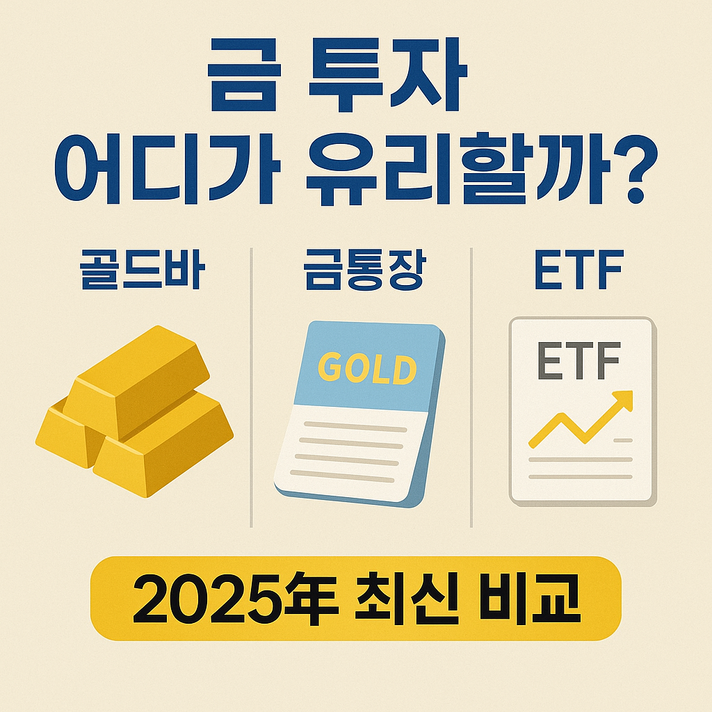 금 투자 어디가 유리할까 — 골드바, 금통장, ETF 2025년 최신 비교 인포그래픽