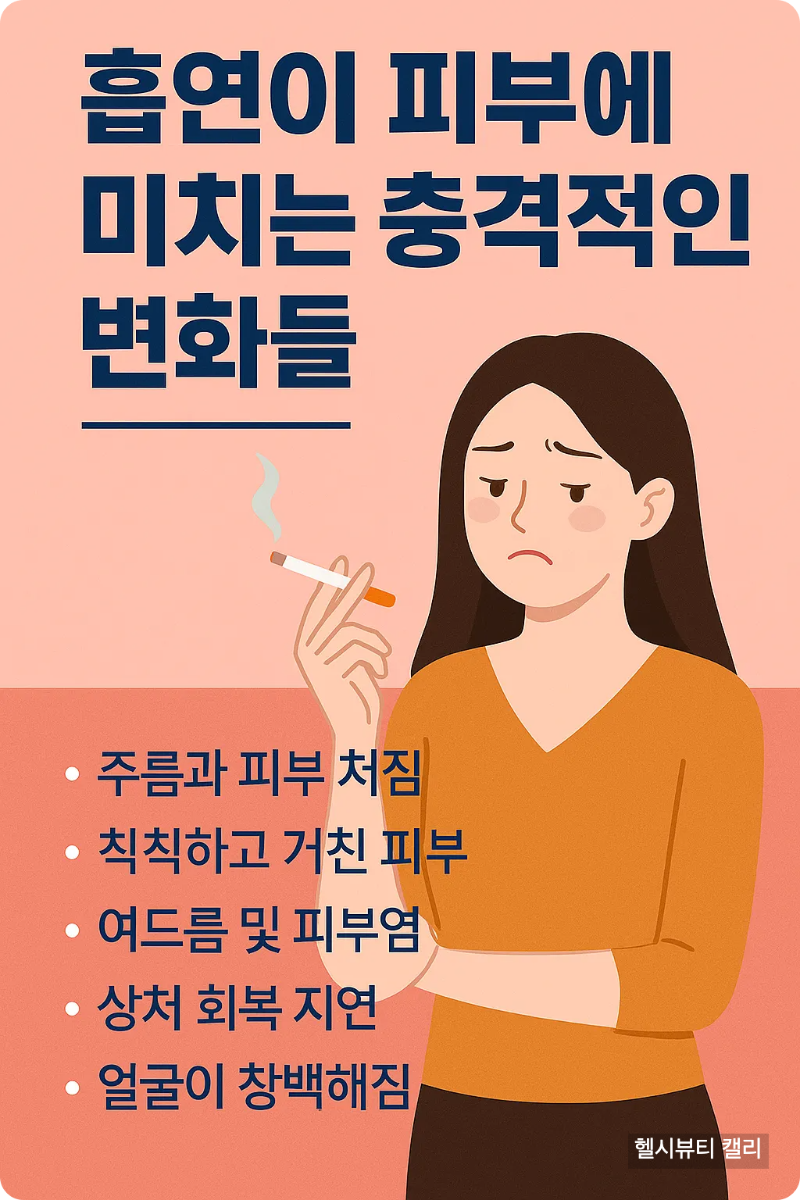 흡연이 피부에 미치는 충격적인 변화를 설명하는 한국어 인포그래픽