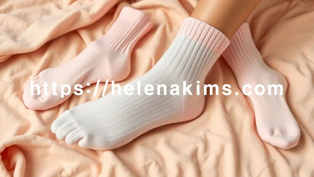 파스텔 컬러의 수면양말들이 아늑한 배경 위에 펼쳐져 있는 모습