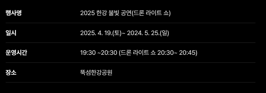 드론 쇼 일정과 장소