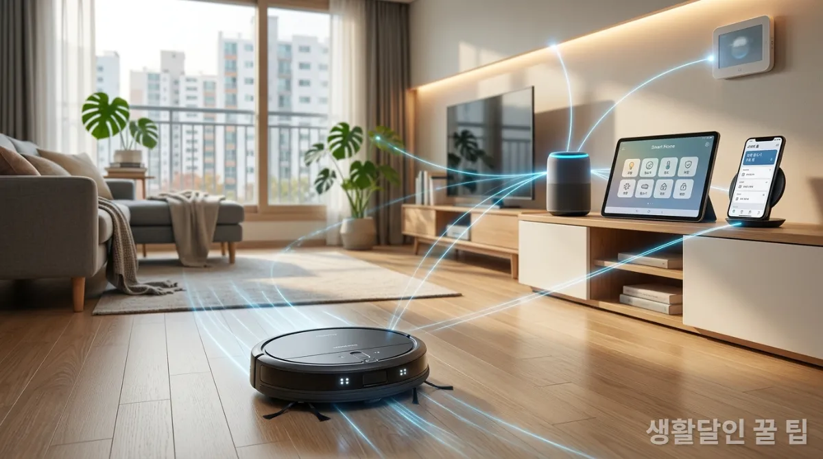 AI 로봇청소기와 스마트 스피커, 스마트폰이 연동된 한국 스마트 홈 환경