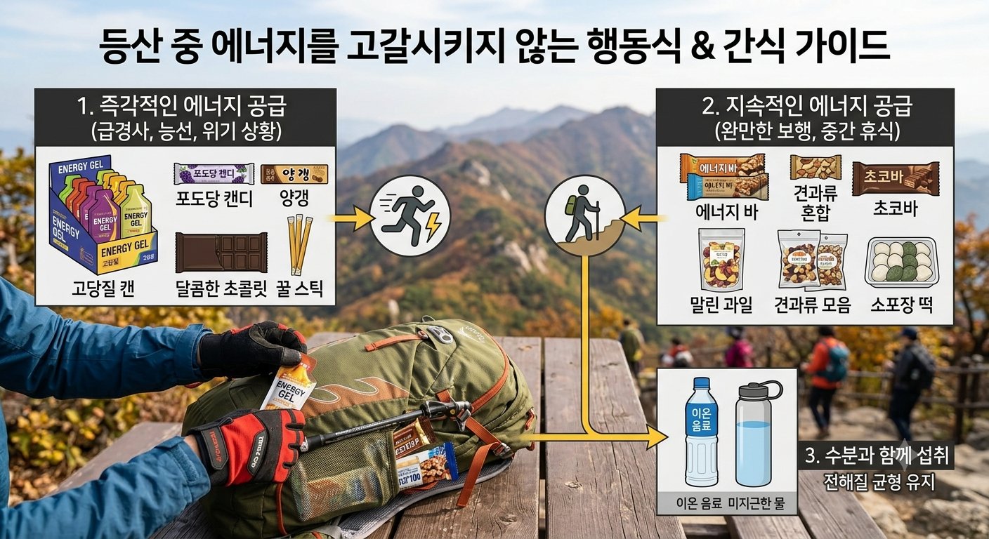 등산 중 에너지를 고갈시키지 않는 행동식 및 간식 추천: 봉크(Bonk) 예방 전략