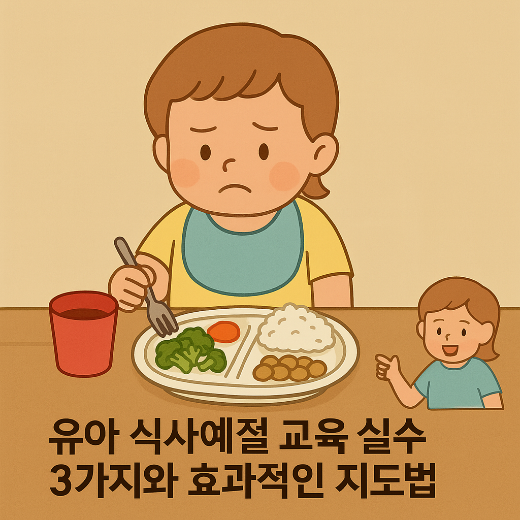 유아 식사예절 교육 실수 3가지와 효과적인 지도법 관련 일러스트