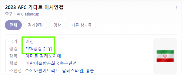 이란 피파랭킹 / 출처 : 네이버