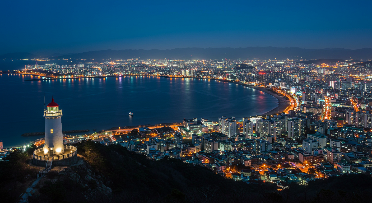 속초 등대전망대에서 바라본 속초 도심과 동해 바다의 야경