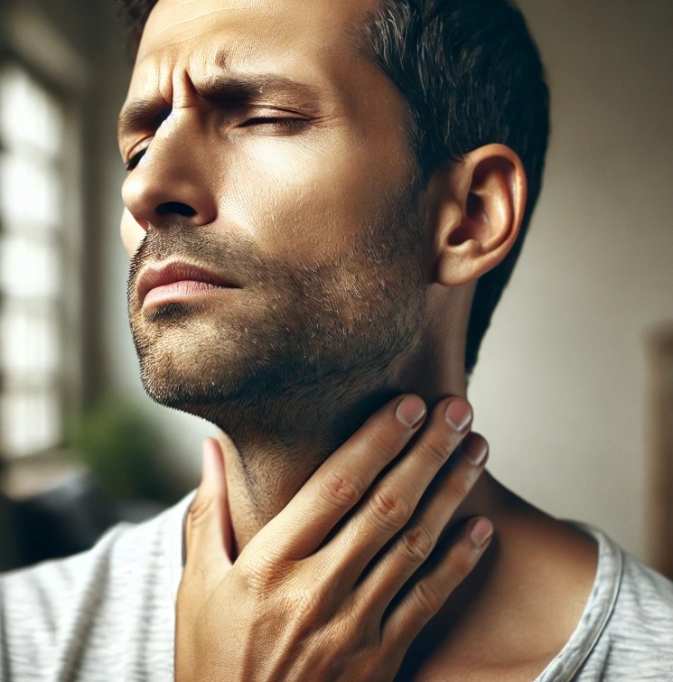 목을 잡고 있는 모습