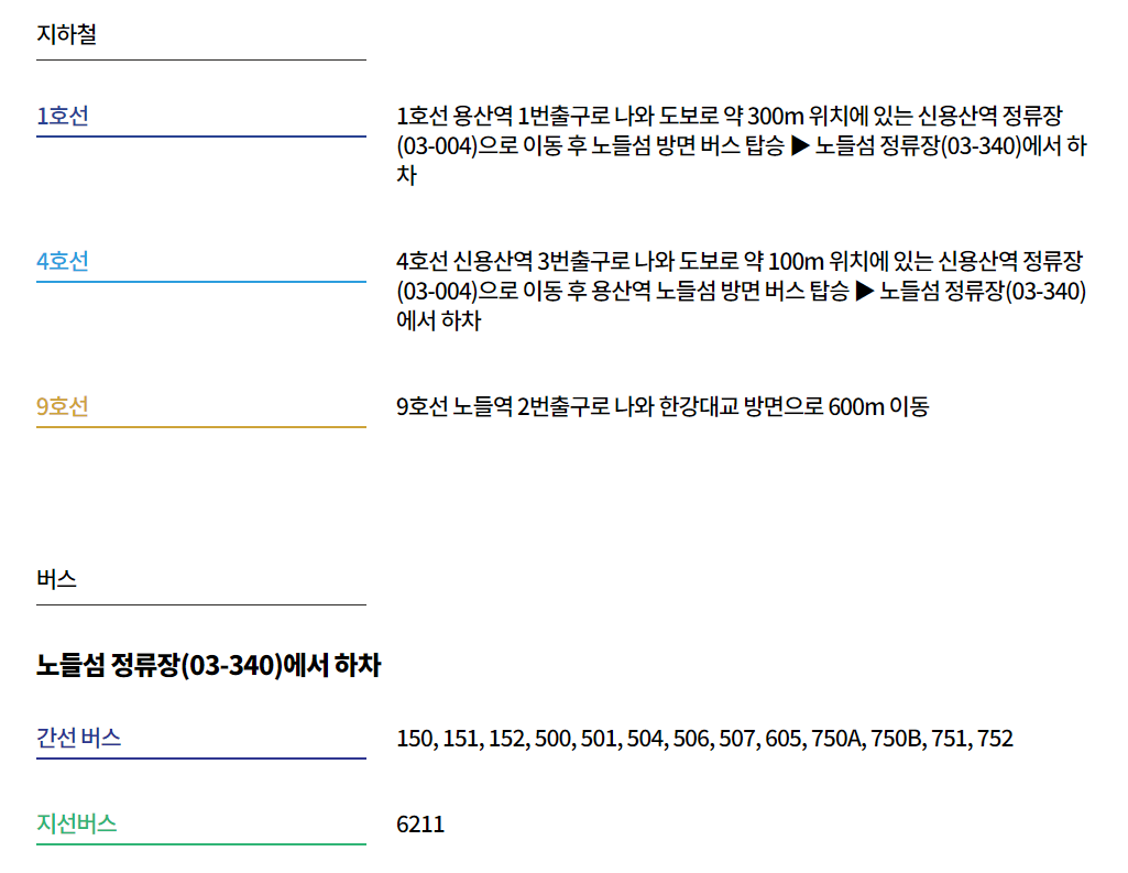 지하철과 버스로 노들섬 가는 방법