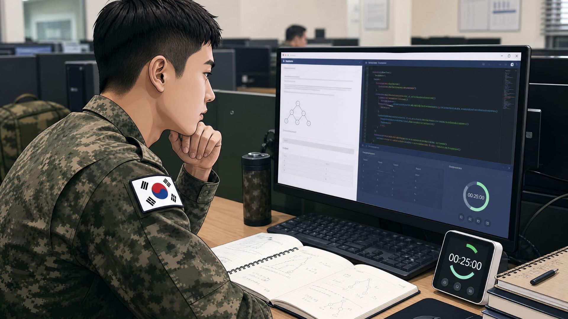 싸지방에서 프로그래머스 문제를 푸는 군인