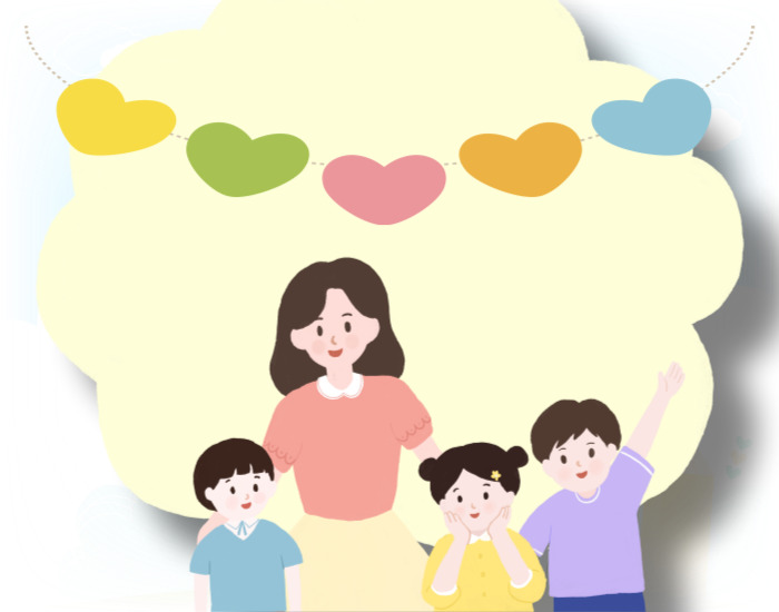 아이들과함께 미소짓고있는 선생님