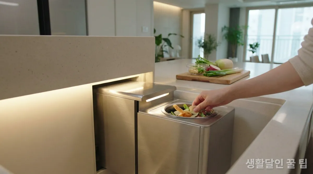 주방 싱크대에 설치된 음식물 처리기