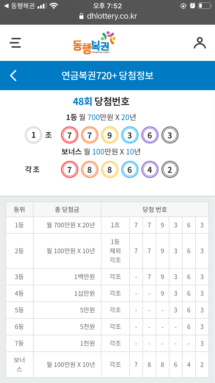 연금복권-720-48회-1등-당첨번호
