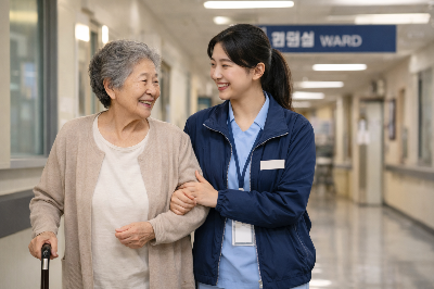 병행동행매니저와 어르신이 함께 걷는 모습