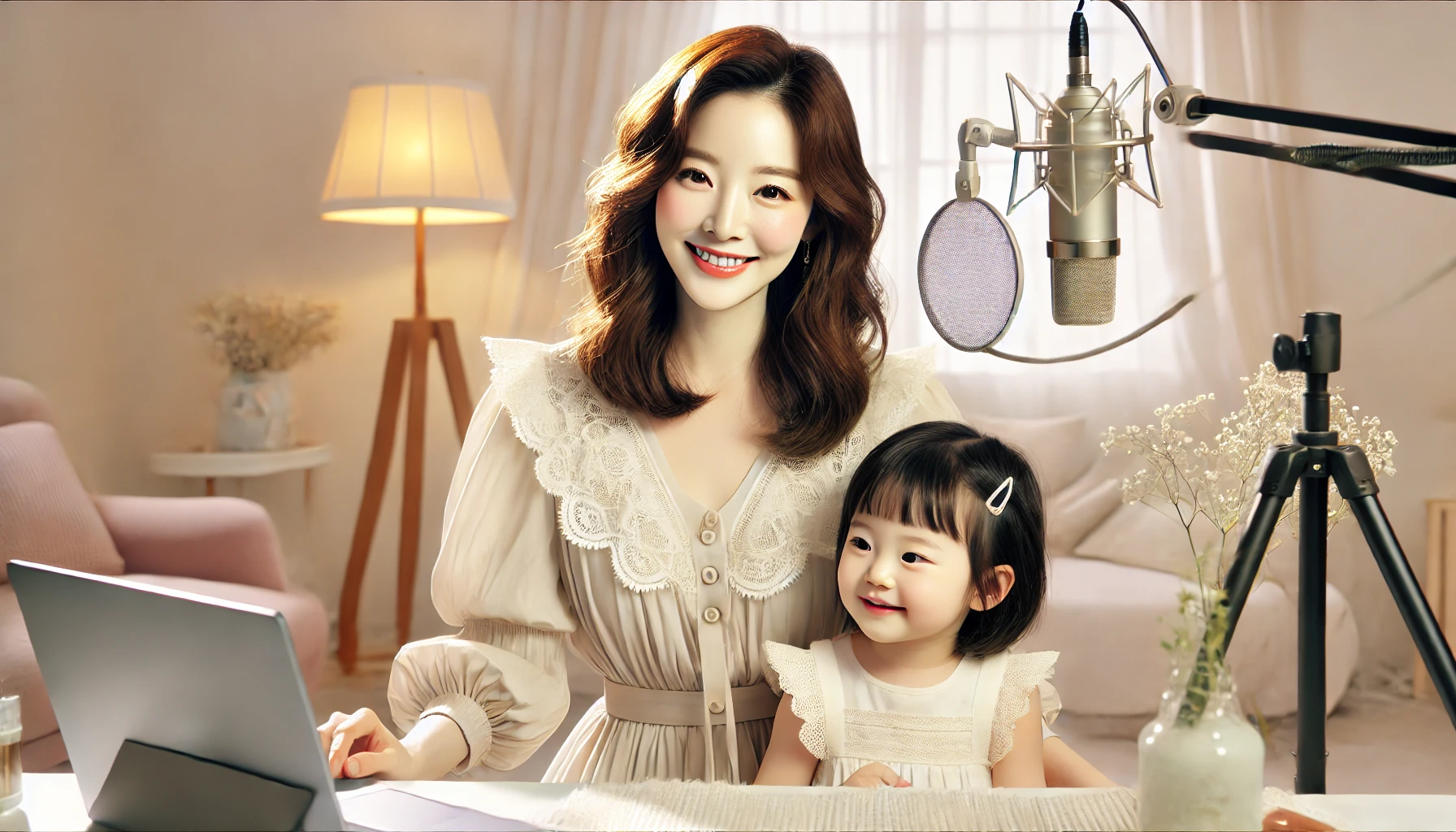 아동과 인터넷 개인방송하는 이미지