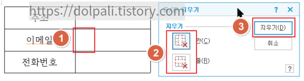 한글 표 Alt+Delete을 이용한 삭제