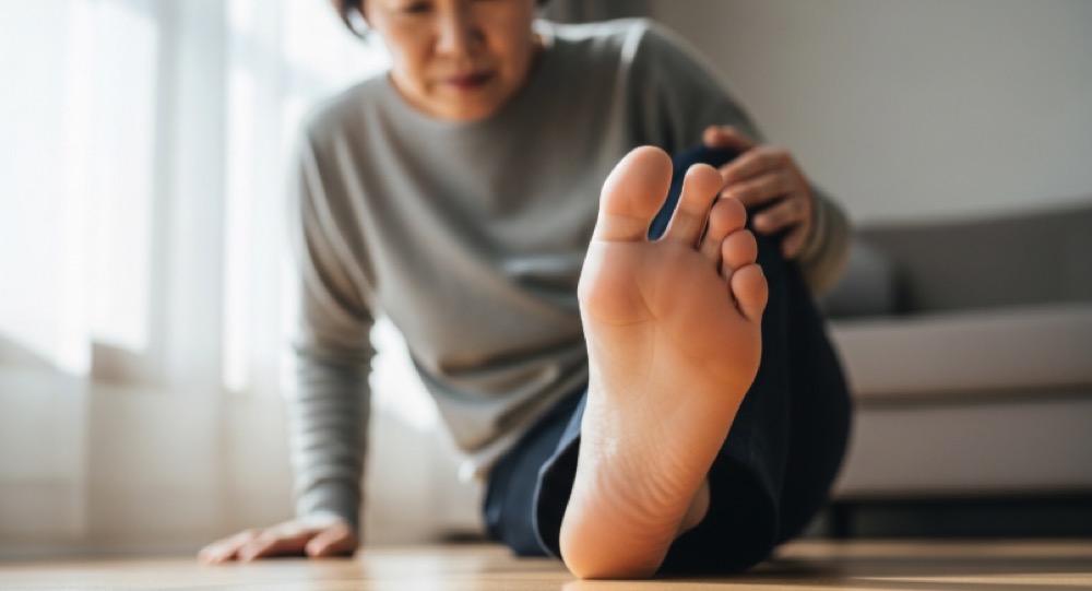 조심스럽게 걷는 발