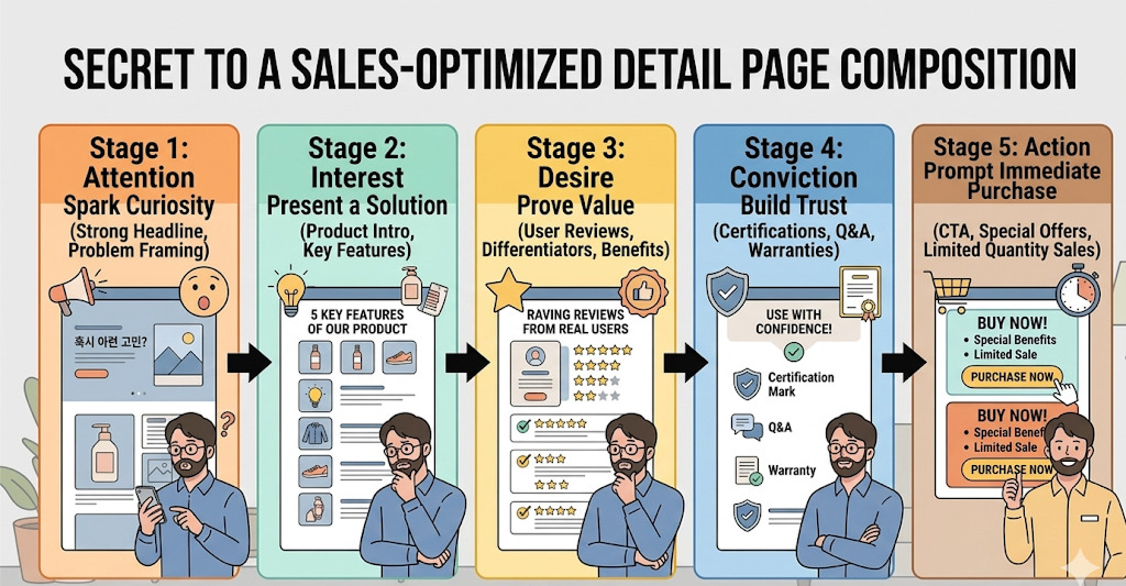 売上向上に役立つ最適化された詳細ページコンポーネントの5ステップインフォグラフィック