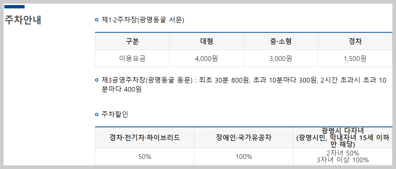 광명동굴 주차장 이용하기