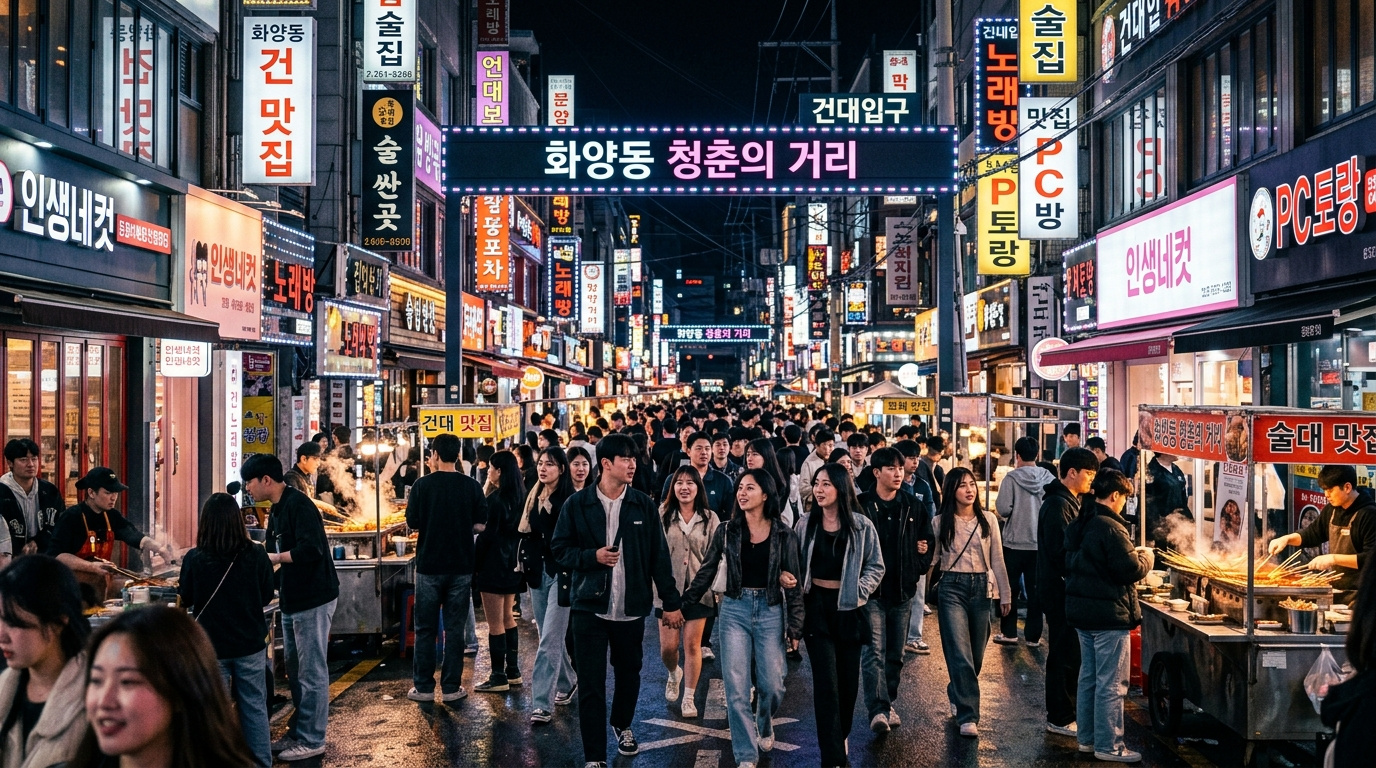 밤의 건대입구 거리