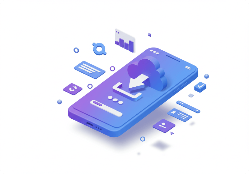 스마트폰에 디지털온누리 앱을 다운로드하는 과정을 나타내는 3D 아이콘