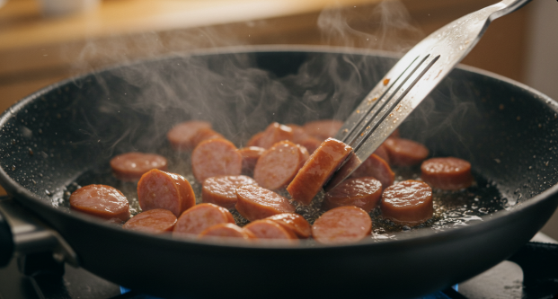 소세지 볶는 모습