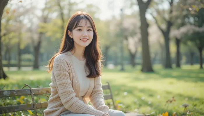 유방암 생존율을 떠올리며 공원에서 평온하게 앉아 있는 여성의 모습