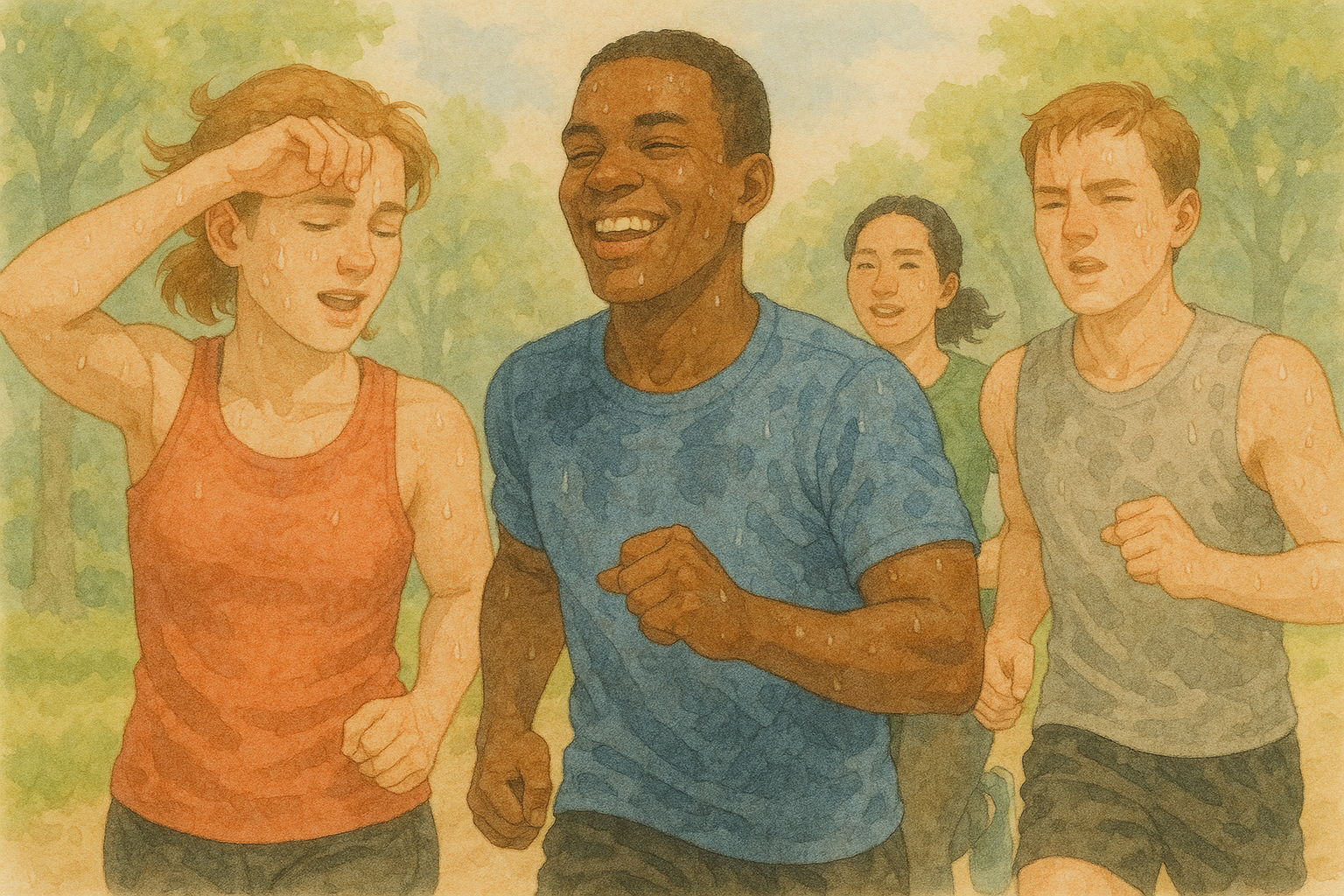 햇볕 아래 운동하는 사람들