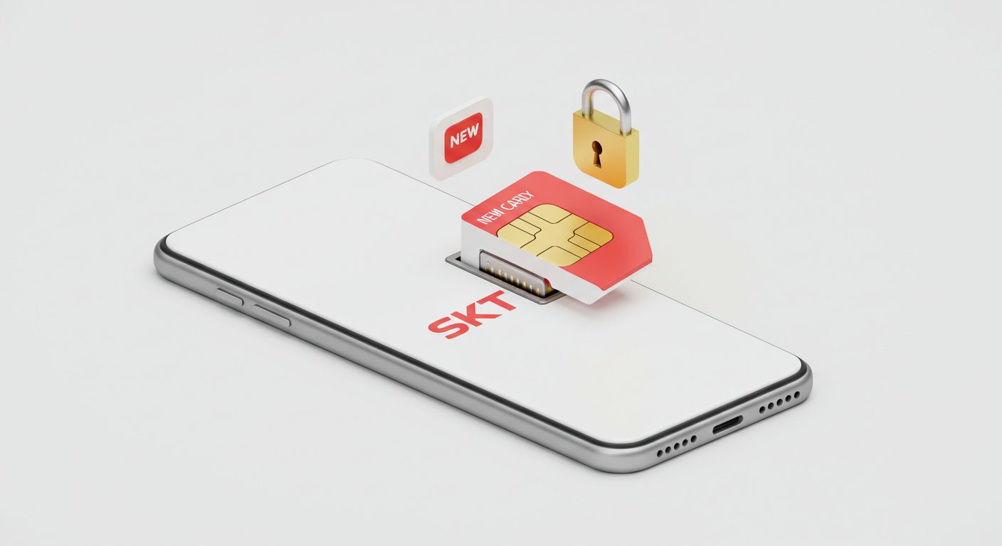 '보안 강화'를 상징하는 방패와 유심 카드 조합