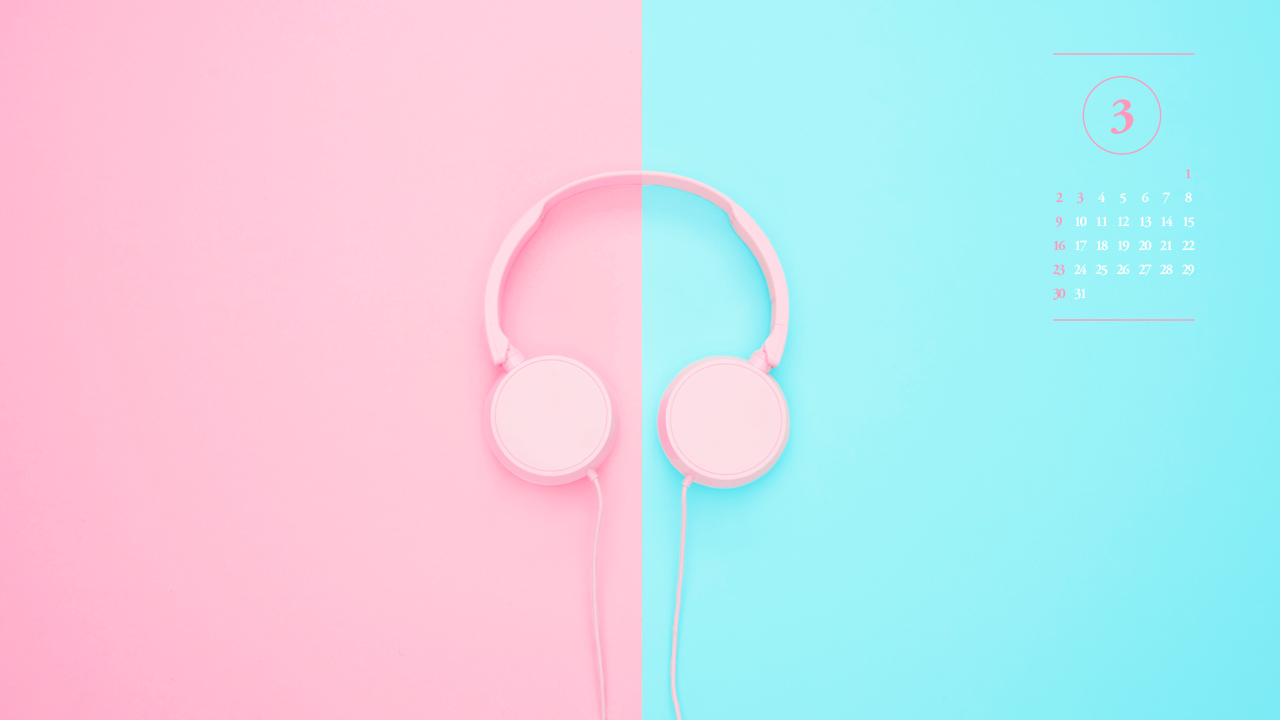 06 핑크 블루 헤드폰 A - 2025년3월 노트북배경화면