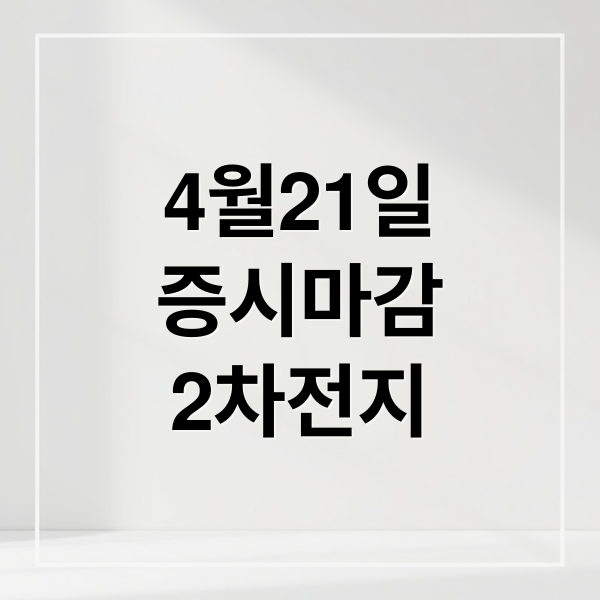 2026년 4월 21일 국내 증시 마감: 2차전지 급등과 상한가 종목 분석