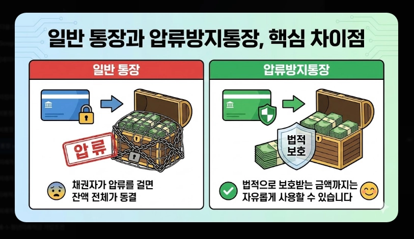 일반통장 vs 압류방지통장 차이 보호 금액 및 개설 조건 비교표 (2026년)