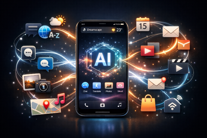 AI 중심으로 통합된 스마트폰 경험 이미지.