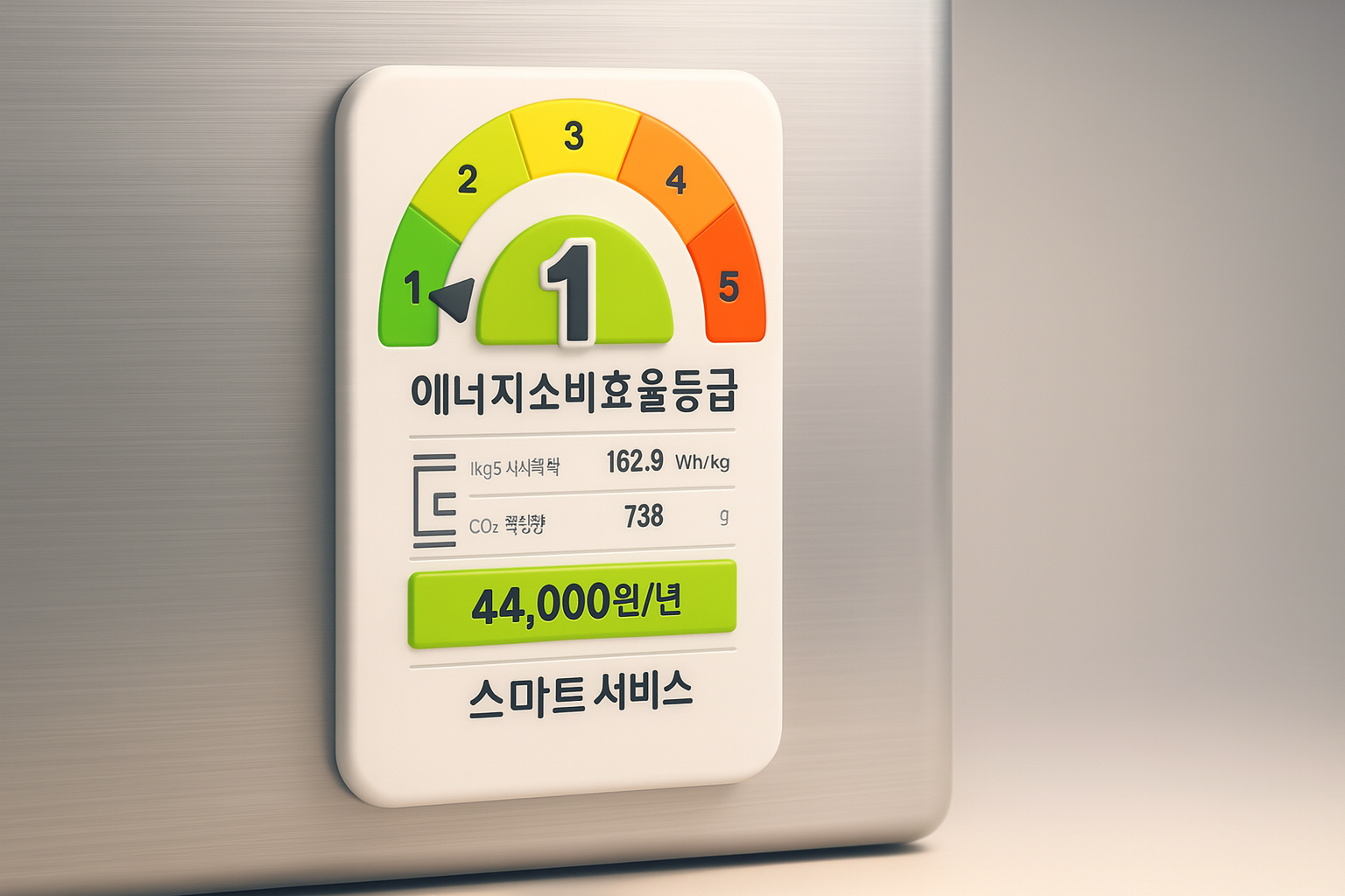 냉난방기, 냉장고 등에 부착된 에너지 효율 1등급 라벨을 보여주는 사진