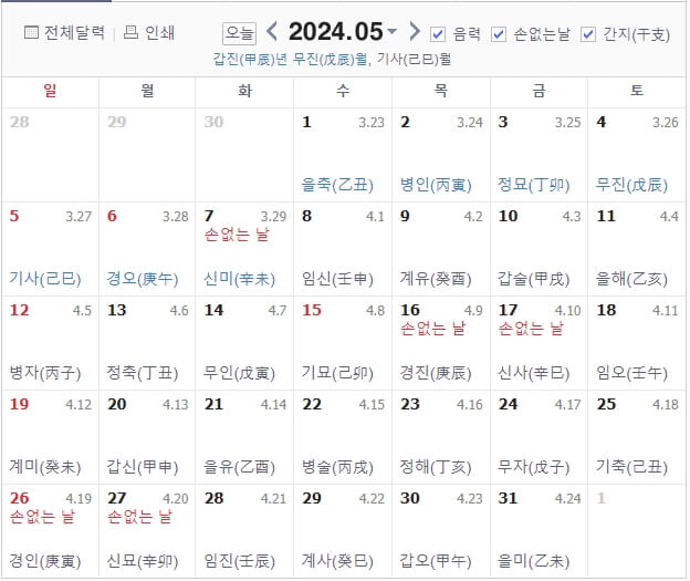 2024년 5월 달력