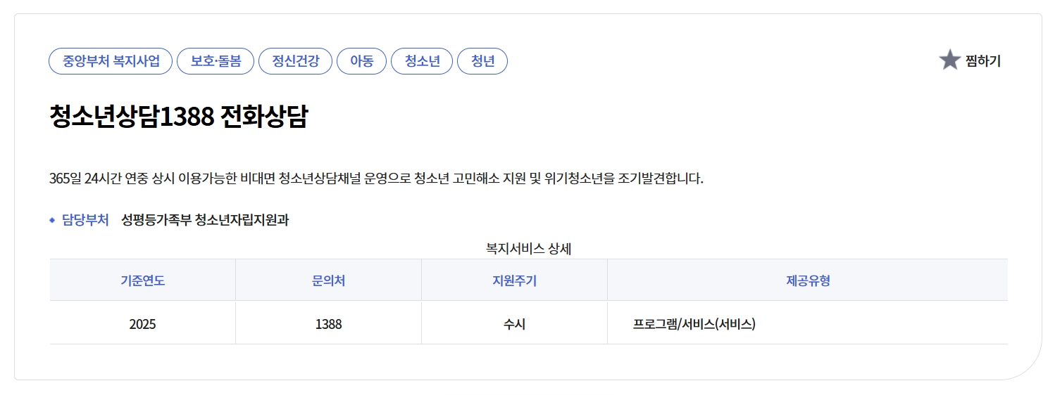 청소년상담1388이용방법