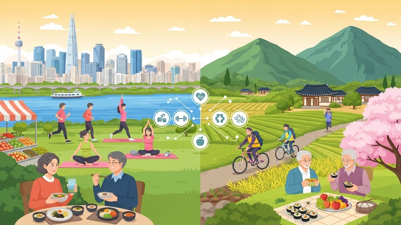 도시와 농촌의 식생활 관련 사진