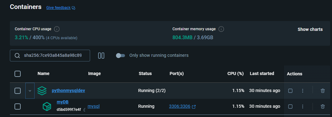 Docker Desktop - 컨테이너 뷰