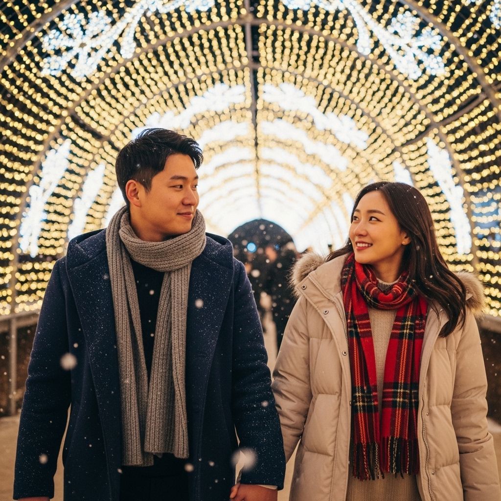 서울윈터페스타 청계천&amp;#44; 빛 터널을 걷고 있는 연인