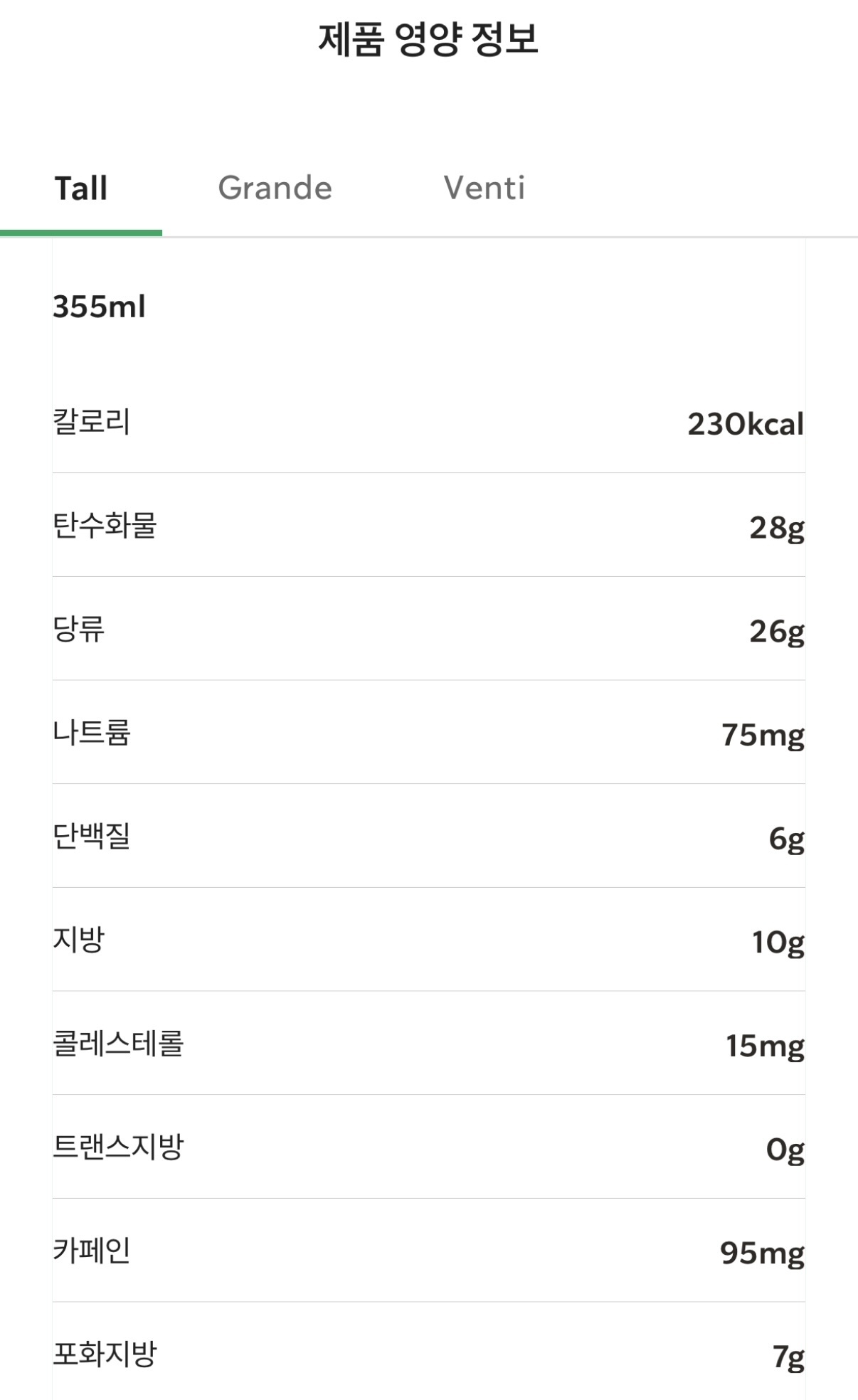 &lt;ICE 블론드 헤이즐넛 클라우드 모카 칼로리&gt; / 스타벅스 APP