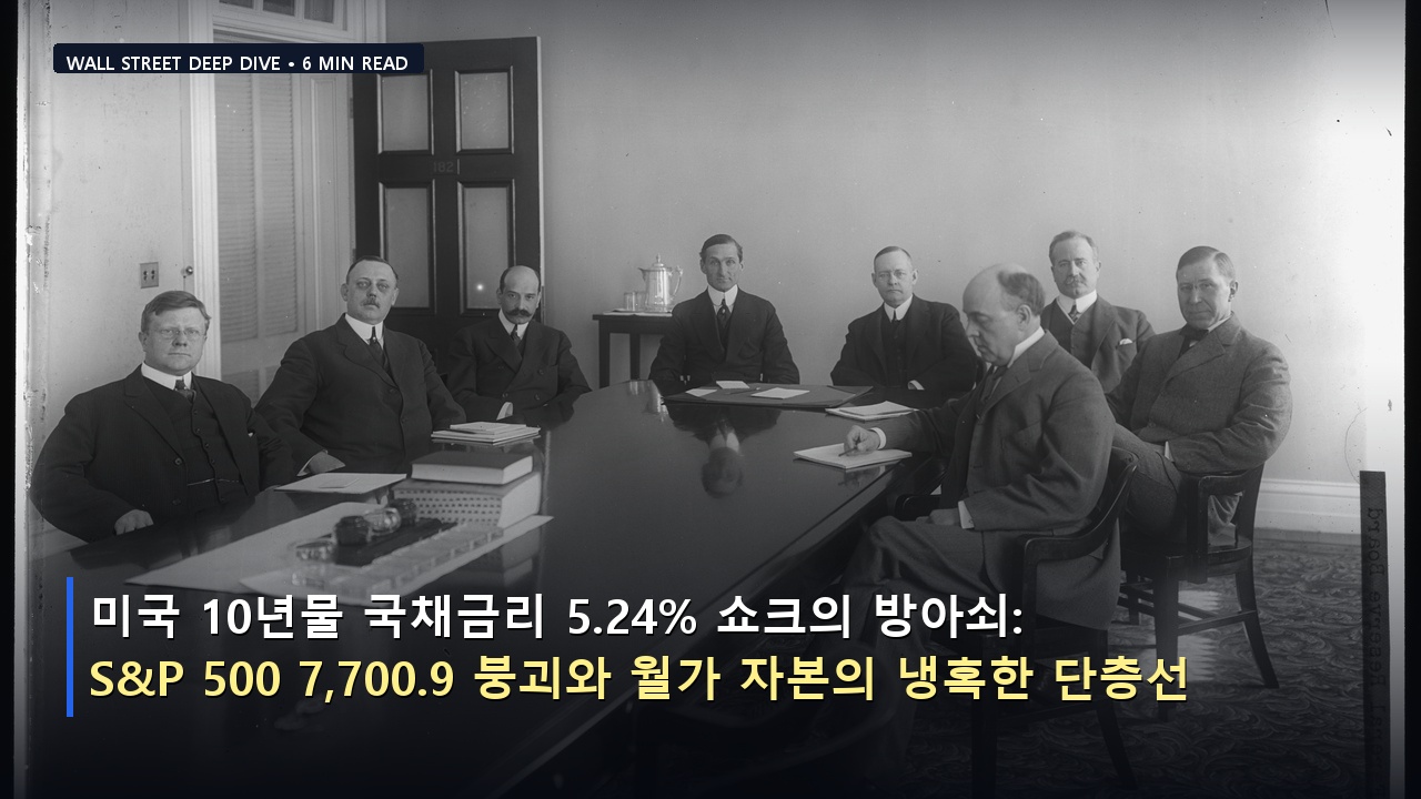 미국 10년물 국채금리 5.24% 쇼크의 방아쇠: S&P 500 7,700.9 붕괴와 월가 자본의 냉혹한 단층선