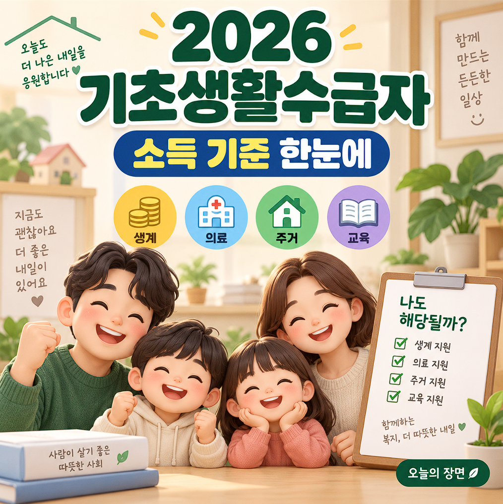2026 기초생활수급자 조건,생계.의료.주거.교육급여 소득 기준 한눈에 보기