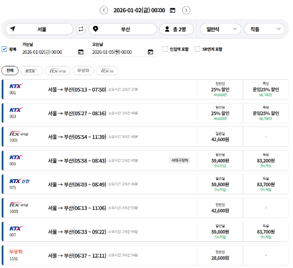 KTX기차표 예매