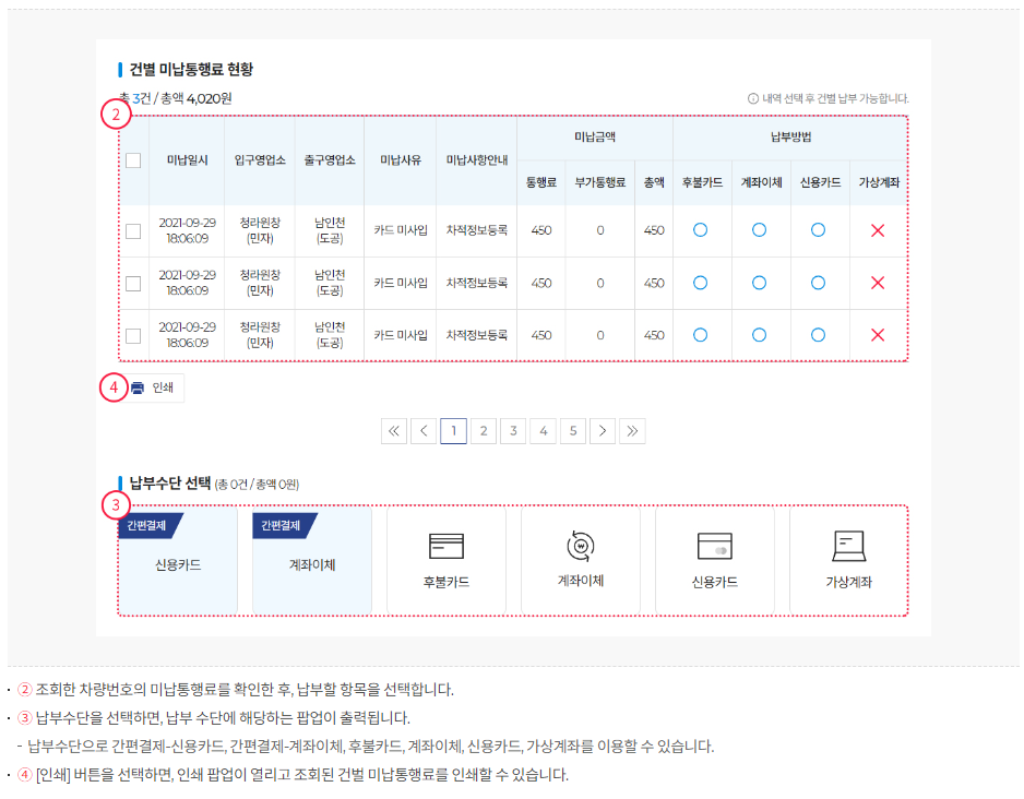 하이패스 미납요금 납부 방법3