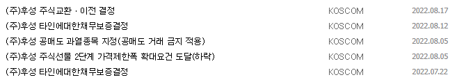 후성 공시 목록