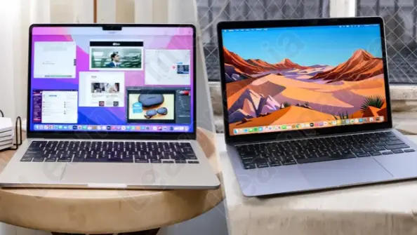 맥북 에어 M2 대 맥북 에어 M1 합성 이미지