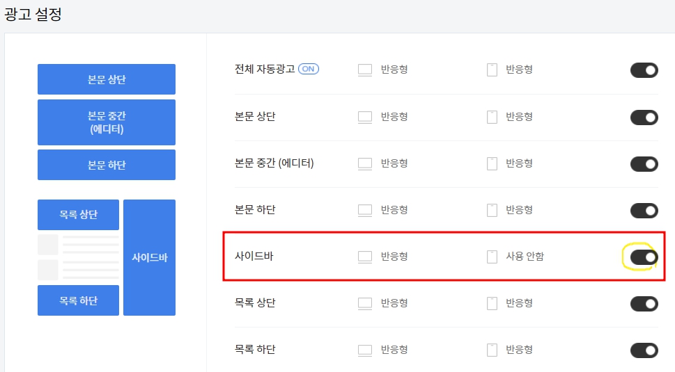 사이드바 자동광고 설정