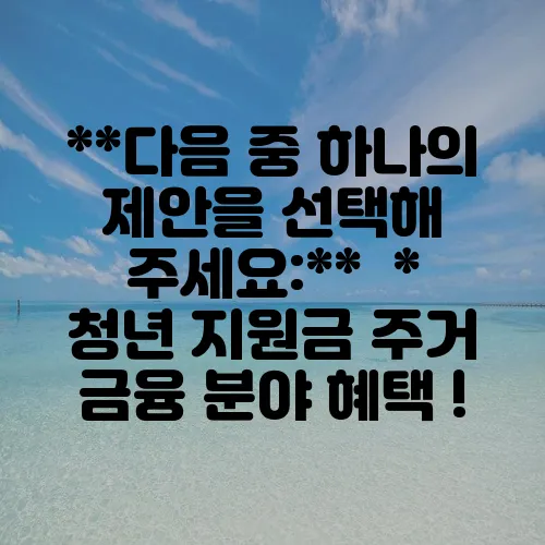 **다음 중 하나의 제안을 선택해 주세요:**

*   청년 지원금 주거 금융 분야 혜택 !